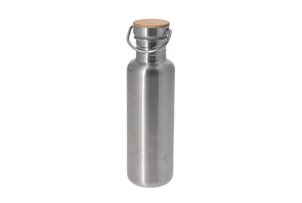 Classic bicycle bottle in stainless steel and wooden stopper