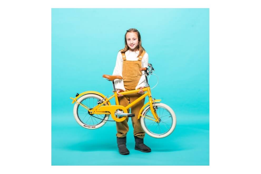 Vélo jaune pour enfant 4 à 6 ans Gingersnap de Bobbin 12 pouces