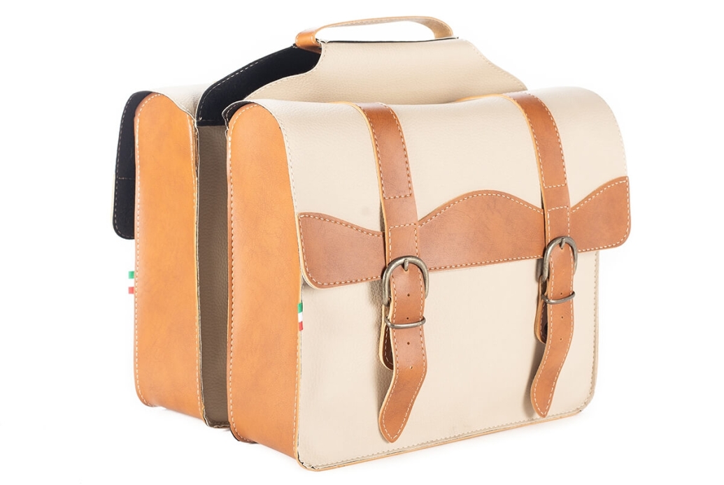 Classic saddlebags in cream-honey-colored imitation leather