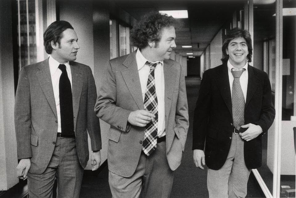 Bob Woodward Scott Armstrong and Carl Bernstein at the Washington Post 1975.