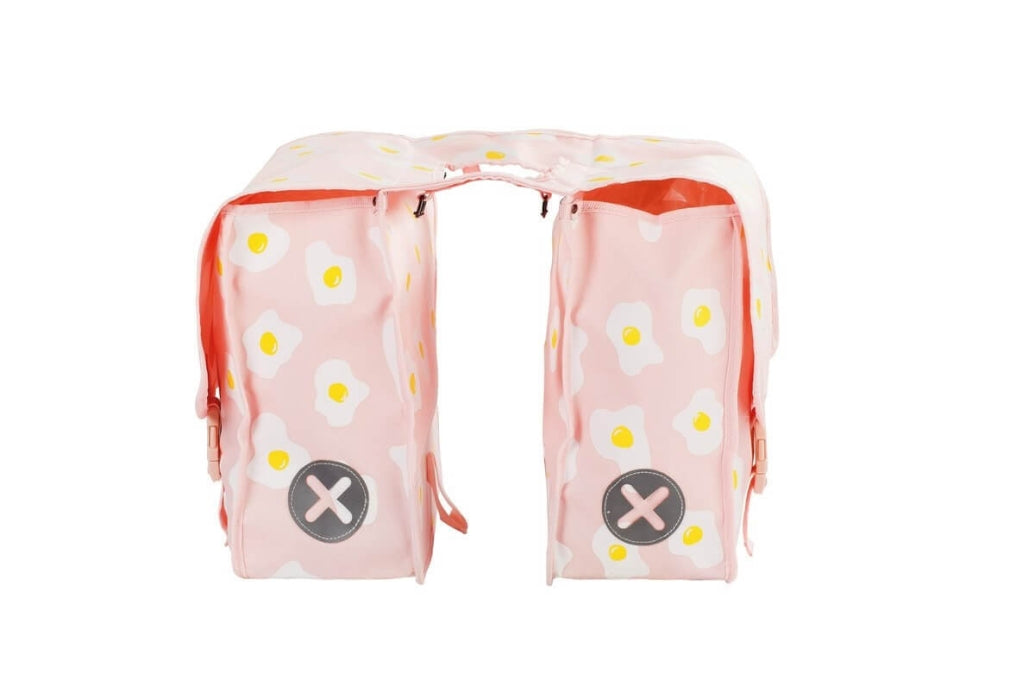 Comprar Alforja doble con estampado de huevos color rosa